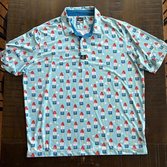 Deolax Men's America USA Blue Bomb Pop Print Polo Shirt - Picture 1 of 1